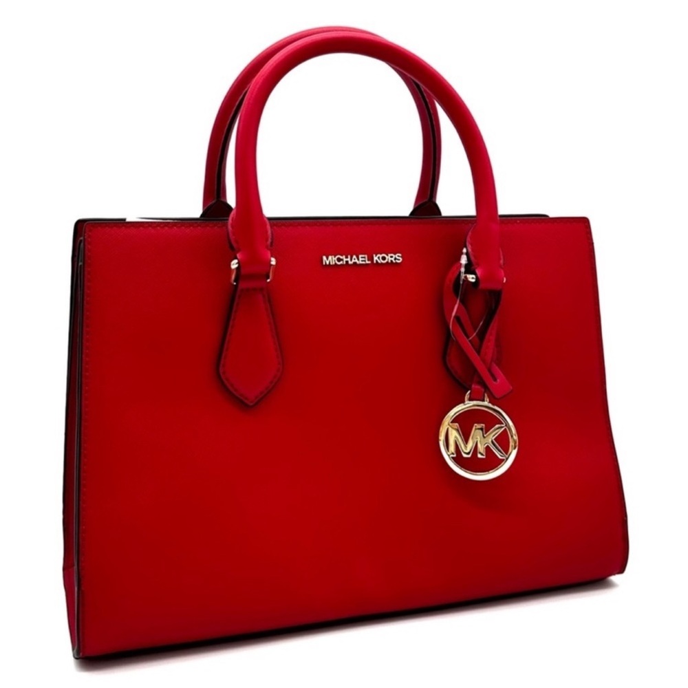 Michael Kors Sheila Medium Center Zip Satchel Bag Bright Red - Picture 2 of 13